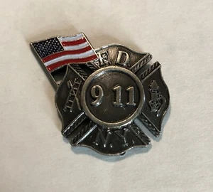 Vintage - New York Fire Department 9 11 Gedenk Pin mit Flagge - Bild 1 von 3