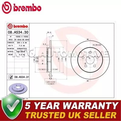 Disco de freno trasero Brembo para Toyota Verso 2010-2016 + otros modelos Foto 1 de 4