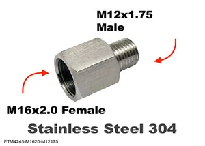 M16x2.0 Female to M12x1.75 Male Stainless Sensor Adaptor Fittings Conversion - Picture 1 of 6