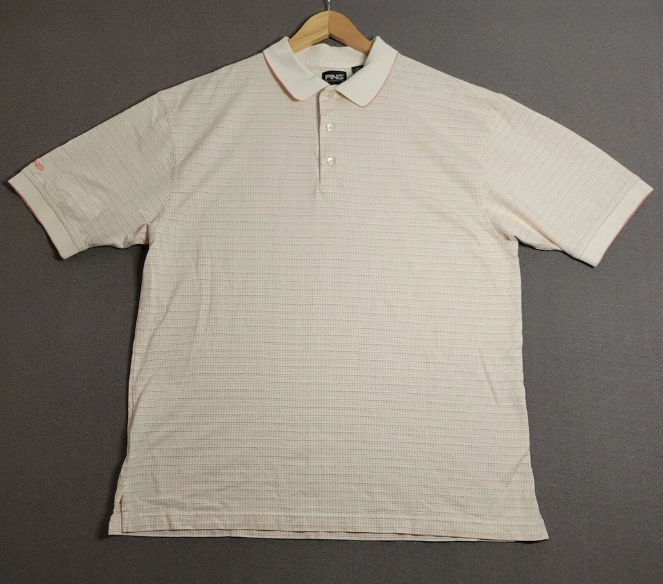 Polo de golf PING Collection para hombre talla grande rosa y crema 100 % algodón Pima Foto 1 de 4
