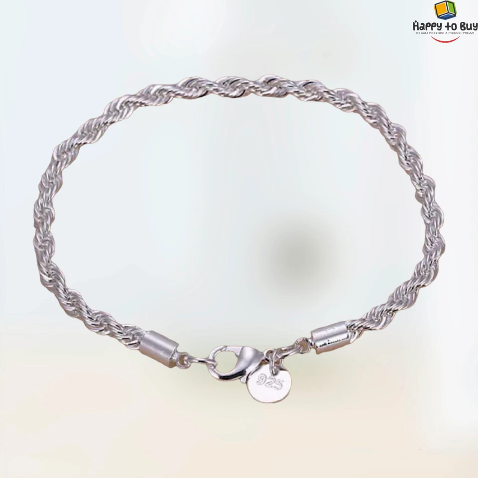 Bracciale da donna o uomo a cordoncino argento sterling marcato 925 braccialetto - Immagine 1 di 1