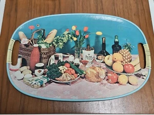 18"x12" Vintage 1950s Cork Cardboard Serving Tray with Picnic Food Drinks Scene - Picture 1 of 6