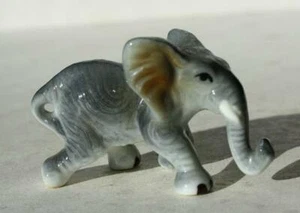 Elephant Figurine Standing Gray Tusks Miniature Ceramic Porcelain Hand Painted - - Picture 1 of 1
