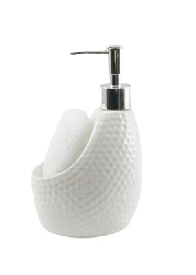 Ceramic Soap Dispenser. Decorative Kitchen Soap Dispenser with Sponge. (White) - Image 1 of 4