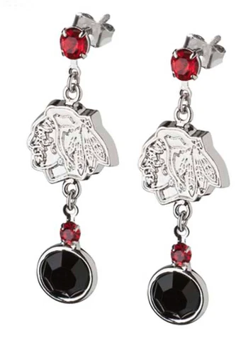 Chicago Blackhawks Hockey Team Logo NHL Silver Red Black Dangle Stud Earrings Cover