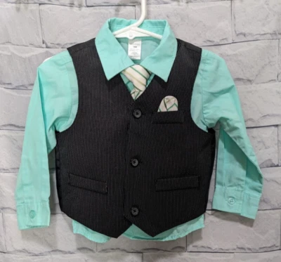 Camisa, chaleco y corbata George Boys infantil verde menta negra con rayas blancas Foto 1 de 4