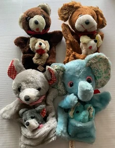 Vintage California Stofftiere Puppen Menge 4 Mutter Baby Elefant Maus Hund Bär - Bild 1 von 6