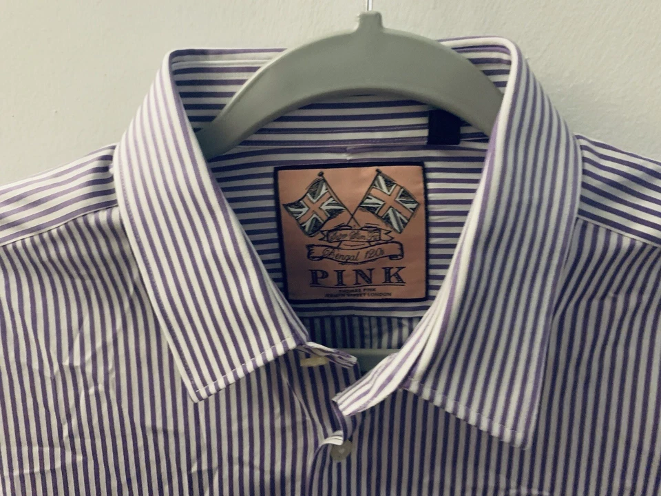 THOMAS розовый фиолетовый полоски на пуговицах длинным рукавом Мужская рубашка - носили один раз - Изображение 1 из 4