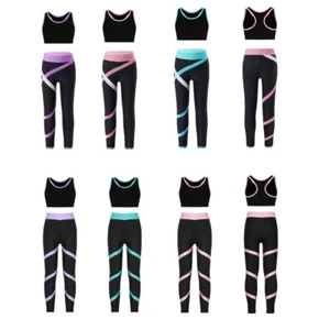 Kid Girl 2 Piece Tracksuit Crop Top With Athletic Leggings Set Dance Yoga Outfit - Picture 1 of 60