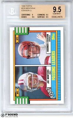 Joe Montana Boomer Esiason BGS 9.5: 1989 Topps League Leaders Card HGIP - Image 1 of 3