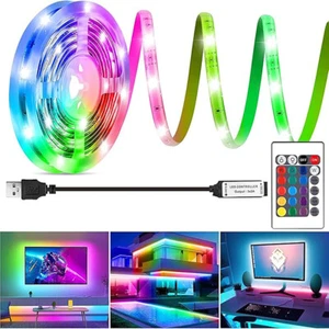 5V LED Strip Lights 5050 RGB Tape Rope Room Kitchen TV PC Back Light Remote USB - Picture 1 of 14