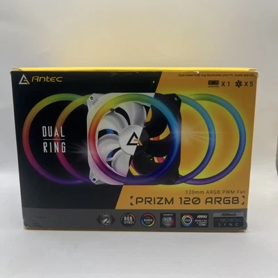 Antec 120 ARGB Prizm 120mm PWM Fan 5 in 1 Pack Case Fan Controller Dual Ring - Image 1 of 4