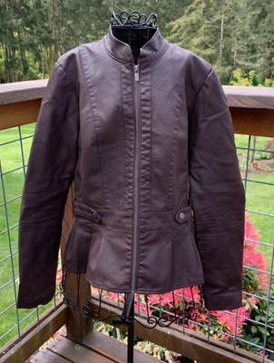 Baccini Women's Small Brown Leather-Like Full Zip Jacket w/Lining - Image 1 of 4
