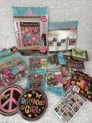 Hippie Chick Peace Owl Pink Brown Retro Birthday Party Kit Decorations Favors 16 - Image 1 of 4