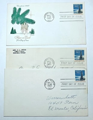 ESF US FDC US FDC # 1240 5c Christmas Artmaster 1963 PLUS 2 Covers No Cachet - Image 1 of 2