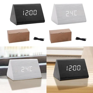 Digital Alarm Clock Triangle Alarm Clock Wooden LED Time - Picture 1 of 15