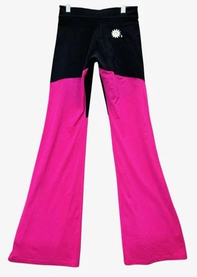 Винтажные расклешенные брюки для йоги Margarita Supplex черные ярко-розовые средний размер 25 дюймов внутренний шов 33 дюйма - Изображение 1 из 4