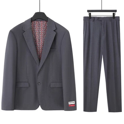 Мужская твердый серый полиэстер классический Slim Fit 2 изделия костюм, США размер новый с Ярлыками - Изображение 1 из 4