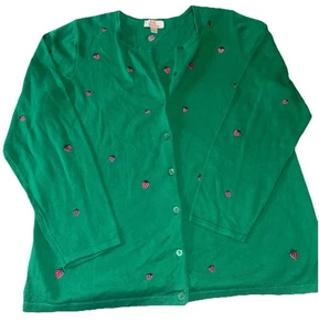 Maglione Quacker Factory Eclettico Fragola Manica Lunga Verde Ricamato Grande - Foto 1 di 17