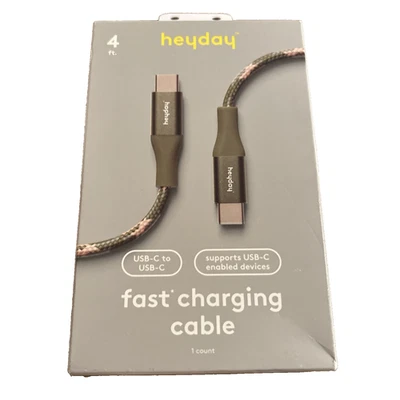 Heyday 4ft USB-C to USB-C Braided Charging Cable Olive Pink Fast Charge - Image 1 of 4