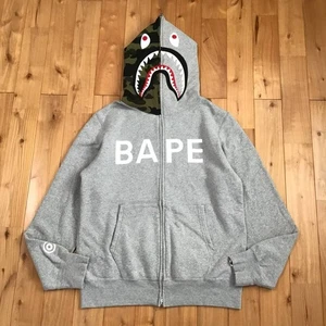 BAPE logo shark full zip hoodie a bathing ape BAPE CAMO Gray Size L - Picture 1 of 9