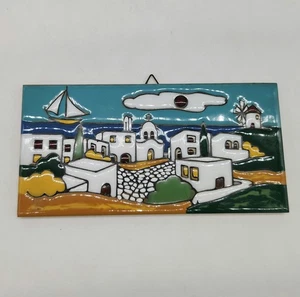 Vintage Greek Art Tile Hand Made Athens Greece Wall Hanging 8.5” X 4.5” - Picture 1 of 5