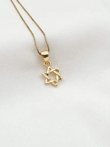 Sterling Silber Gold Vermeil Davidstern Halskette jüdischer Schmuck Stab Mizwa - Bild 1 von 13