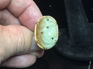 MING'S HAWAII VINTAGE GROSSER JADE 14K GELBGOLD Pfirsichblüte RING SCHÖN!!!! - Bild 1 von 13