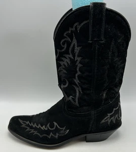 Loredo Cowboy Boots Womens 8 M Black Suede Leather Western Cowgirl USA Read - Picture 1 of 10