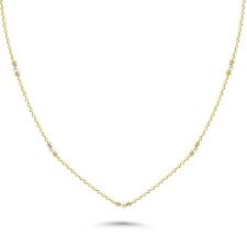 Pearl Beads Station Necklace in 14 Karat Solid Gold