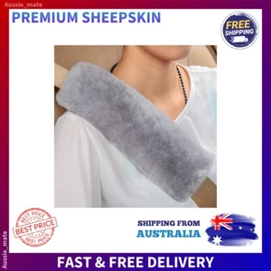 Sheepskin Seat Belt Cover Soft Wool Shoulder Pad Gray All Cars - Picture 1 of 8