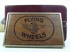 Vtg flying Wheels Wood Engraving 80s Belt Buckle 