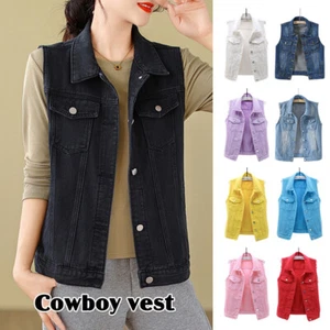 S-7XL Unisex Jean Gilet Denim Vest Coat Waistcoat Jeans Sleeveless Raw Edges - Picture 1 of 35