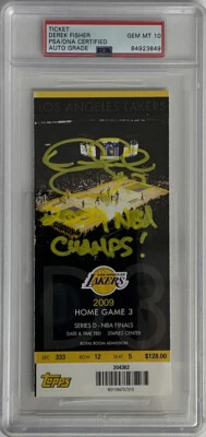 DEREK FISHER SIGNED 2009 NBA FINALS TICKET STUB PSA 84923849 AUTO GRADE GM MT 10 - Image 1 of 4