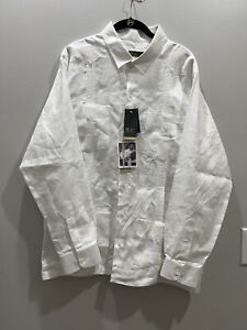 Abito Guayabera Luxury White X-Large Slim Fit Button Up Shirt Irish Linen