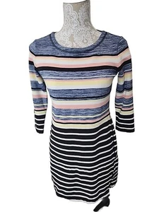 T by TALBOTS Mini Dress Striped Sheath Multicolor 3/4 Sleeve Women's XS - Picture 1 of 7