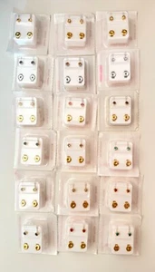 STUDEX PLUS BIRTHSTONES GOLD PLATED & STEEL BEZEL SET EAR PIERCING STUD EARRINGS - Picture 1 of 19