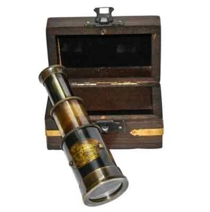 6" Antik Vintage Maritim Messing Teleskop Marine Fernglas mit Holzkiste-Geschenk - Bild 1 von 5