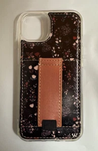 iPhone 13 Case With Card Holder Finger Strap Wallet - Midnight Floral - Picture 1 of 5