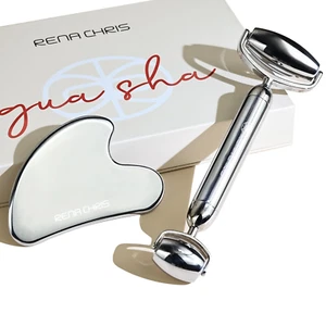 Face Roller & Gua Sha Set, Stainless Steel Massage Tools for Jawline Sculpting a - Picture 1 of 7