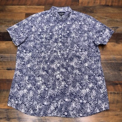 Рубашка Marc Anthony эластичная приталенная мужская XXL 2XL синяя с цветочным узором на пуговицах  - Изображение 1 из 4