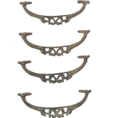 Ornate Brass Drop Pull Handles Lot of 4 Scroll Design Furniture Hardware Vtg - Image 1 of 4