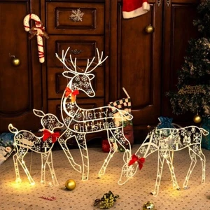 3Pc Originali Lighted Deer Reindeer Family Lighted Deer Christmas Decor With Led - Picture 1 of 6