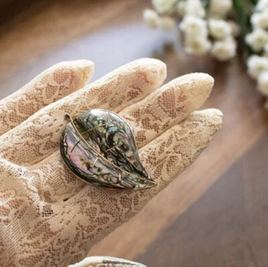 Broche broche hoja abulón plata esterlina 925 vintage de México   - Imagen 1 de 4