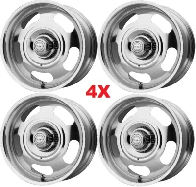 17 RALLY WHEELS C10 OBS CHEVY TRUCK SQUARE BODY NEW POLISHED W/ CHROME CAP Foto 1 de 4