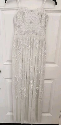 NUEVO CON ETIQUETAS ADRIANNA PAPELL Blanco Cuentas Sin Tirantes Malla Largo Formal Vestido de Boda Talla 6 Foto 1 de 4