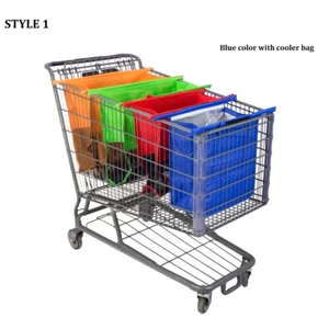 4 Shopping Trolley Bag Grocery Cart Bags Large Reusable Blue Cooler Thermal Bag - Picture 1 of 6