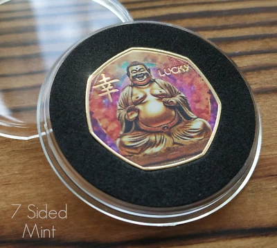 LAUGHING BUDDHA Commemorative Coin ( Gold Plated ) Luck/Fortune/Wealth/Yin/Yang - Image 1 of 4