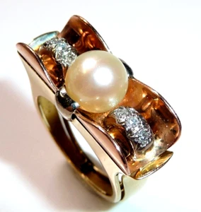 Ring antik 585 Gold 0.15 ct Diamanten Akoya Perle Gr: 55 17,5mm änderbar 8,0 g - Picture 1 of 12