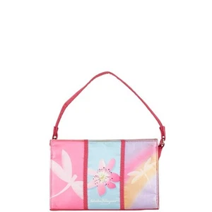 Salvatore Ferragamo Dragonfly Flower Flower Handbag Pink Multicolor Satin Wome - Picture 1 of 7